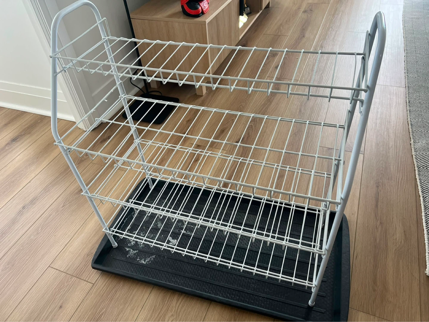 3-Tier White Wire Dish Drying Rack with Black Drip Tray