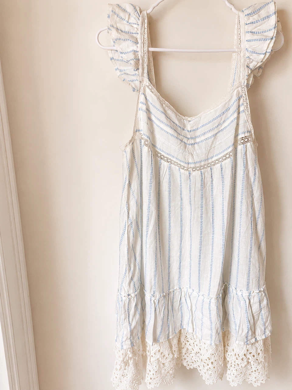 White and Blue Striped Lace Dress