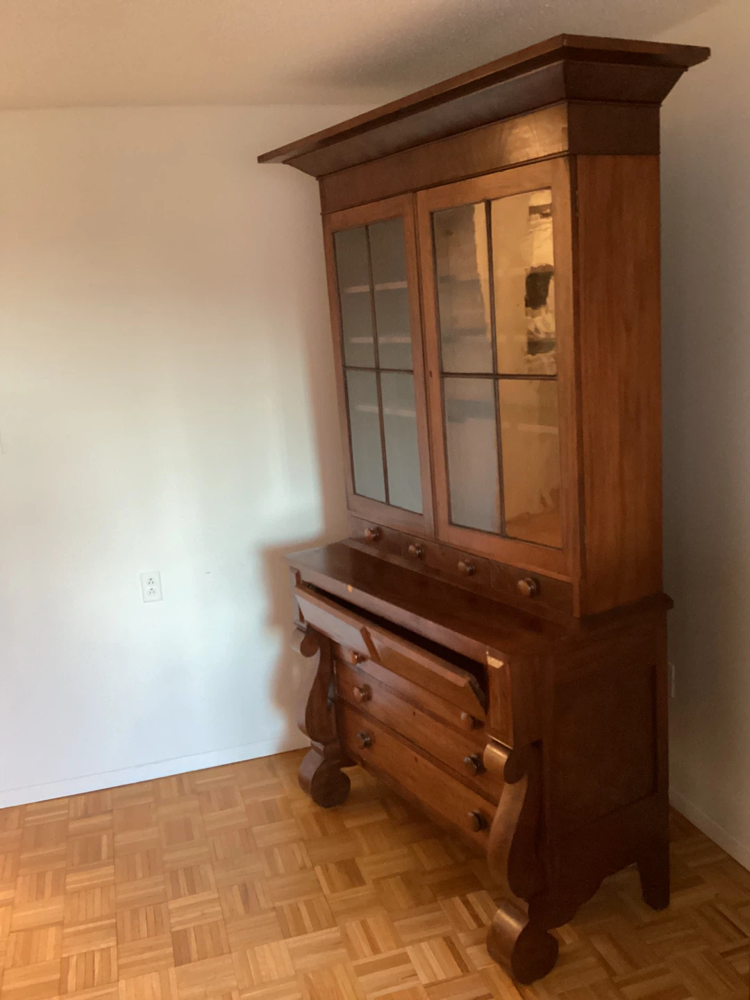 Antique Wooden Secretary Desk with Glass Cabinet - photo 2