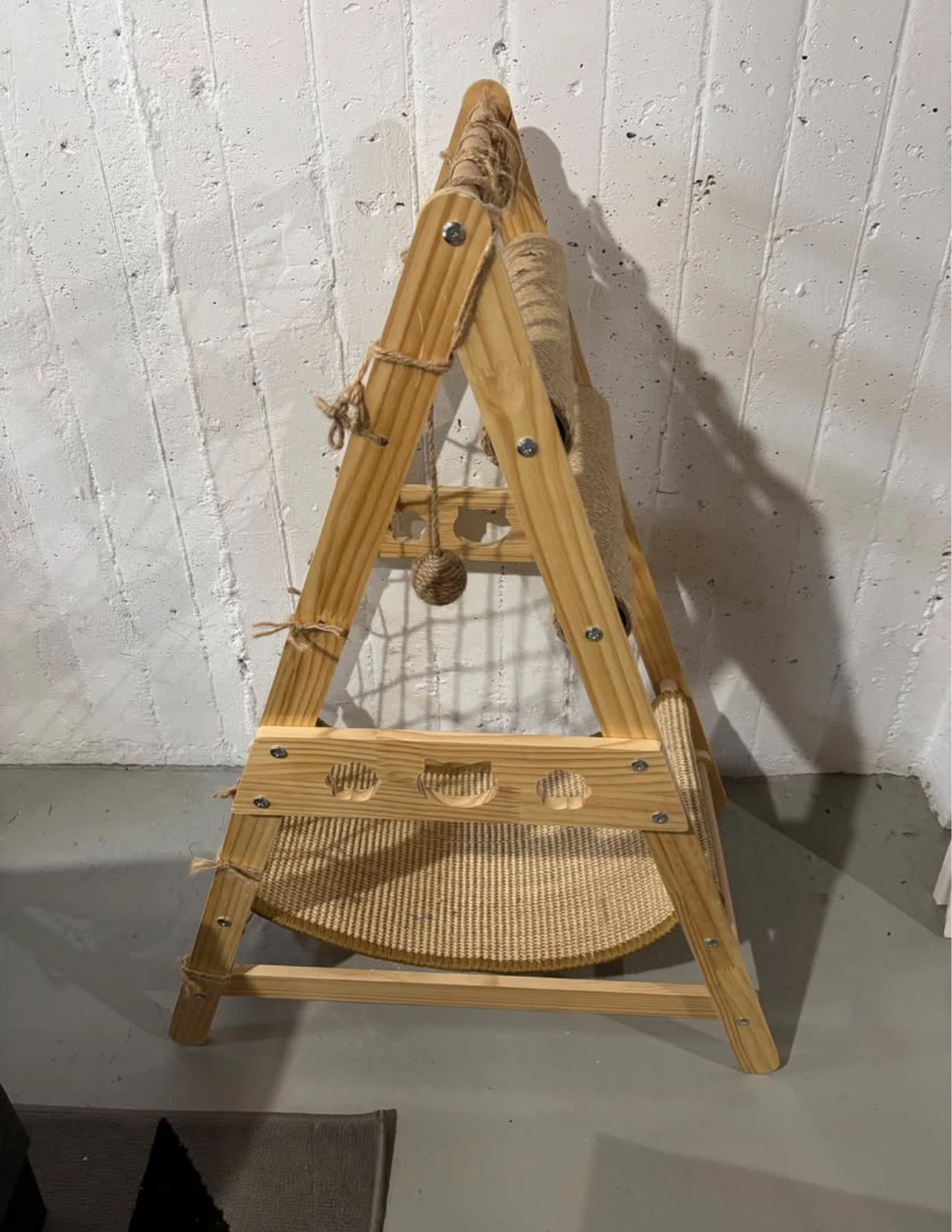 Wooden A-Frame Cat Tree with Scratching Post and Ball Toy