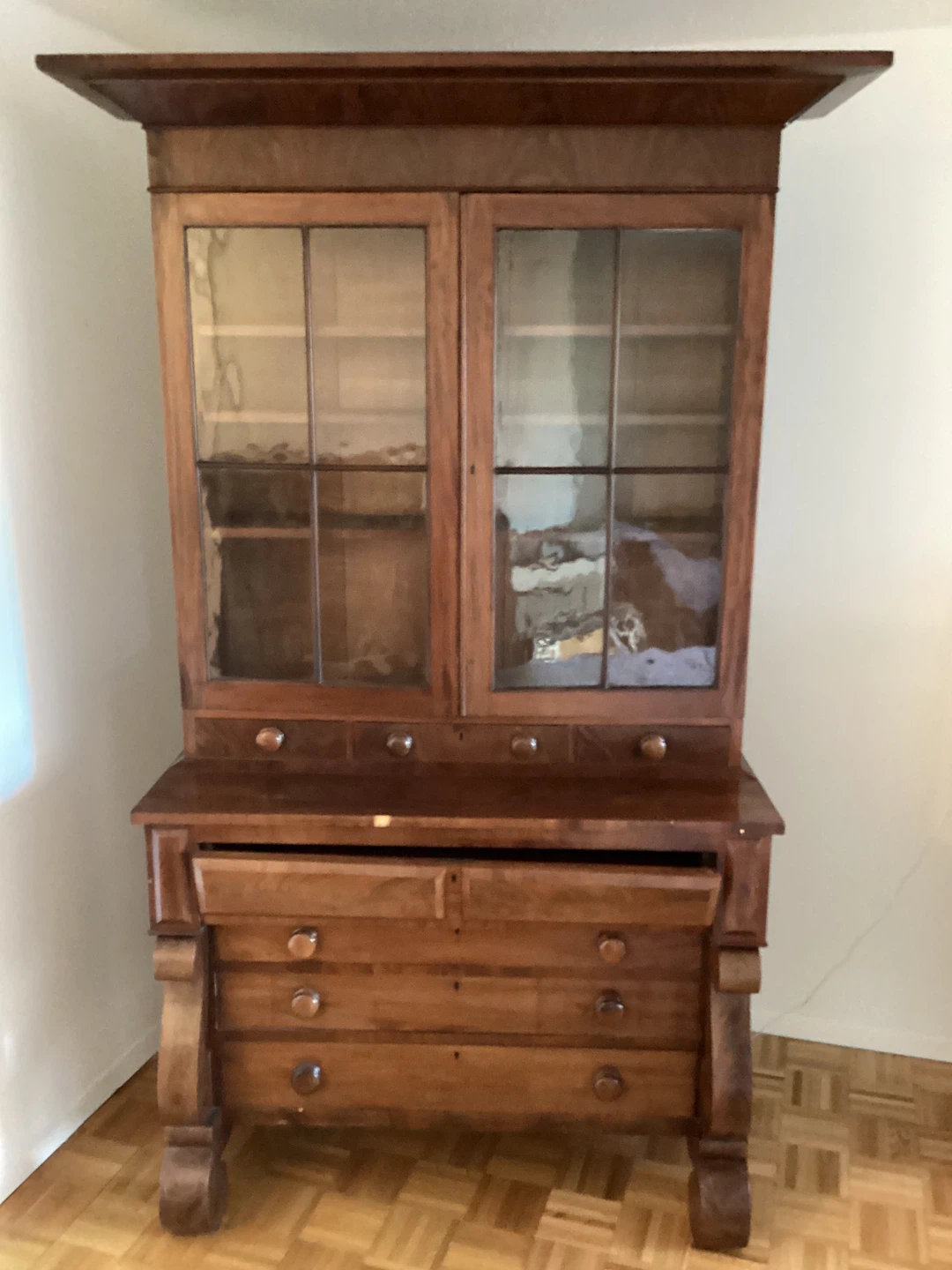 Antique Wooden Secretary Desk with Glass Cabinet - photo 3