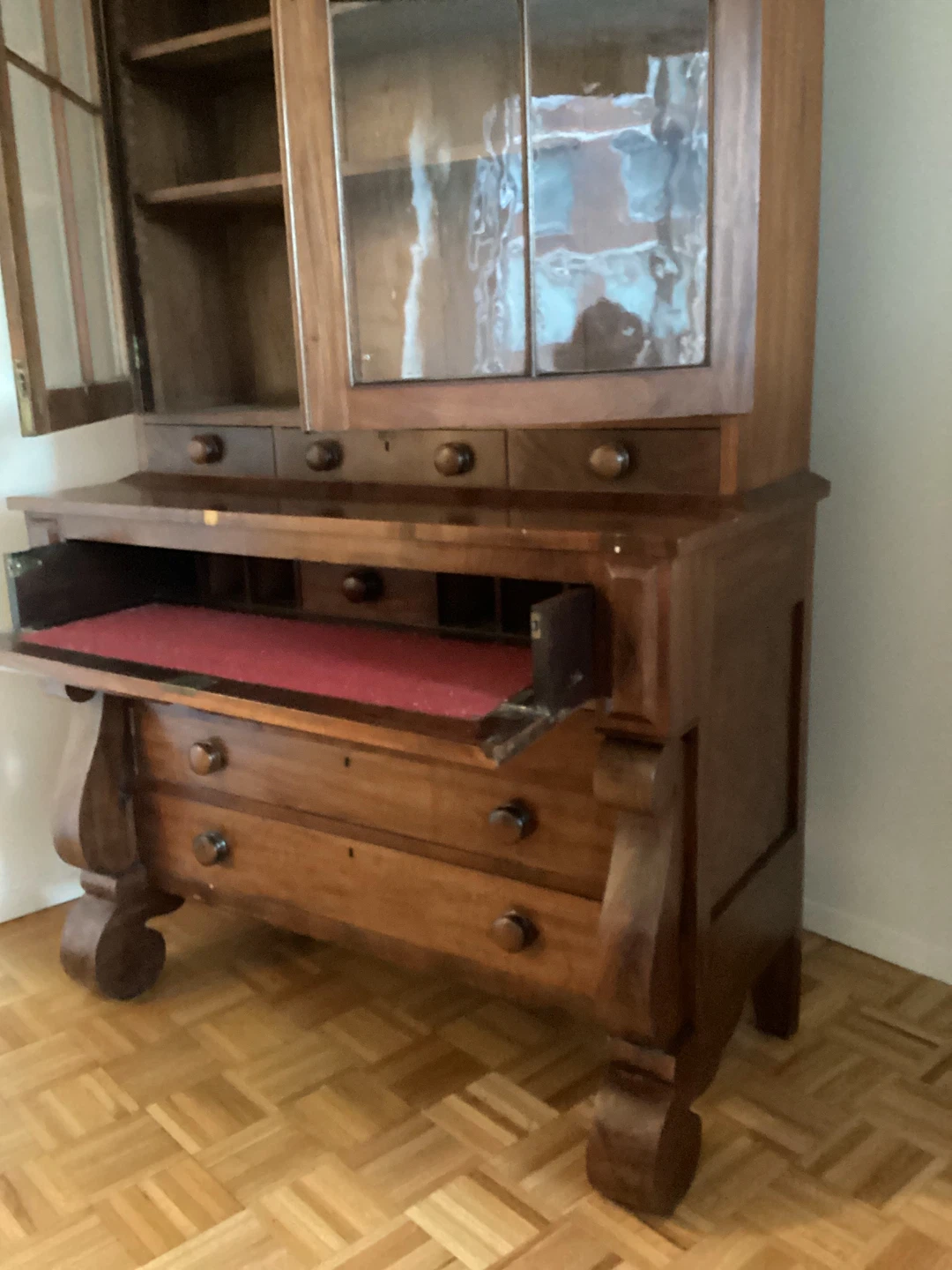 Antique Wooden Secretary Desk with Glass Cabinet - photo 5