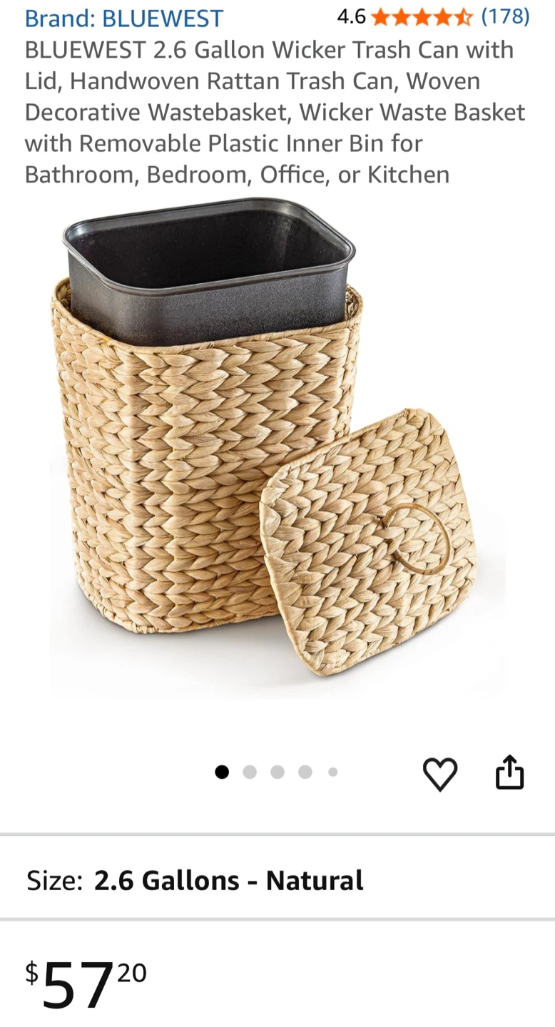 BLUEWEST 2.6 Gallon Woven Trash Can with Lid