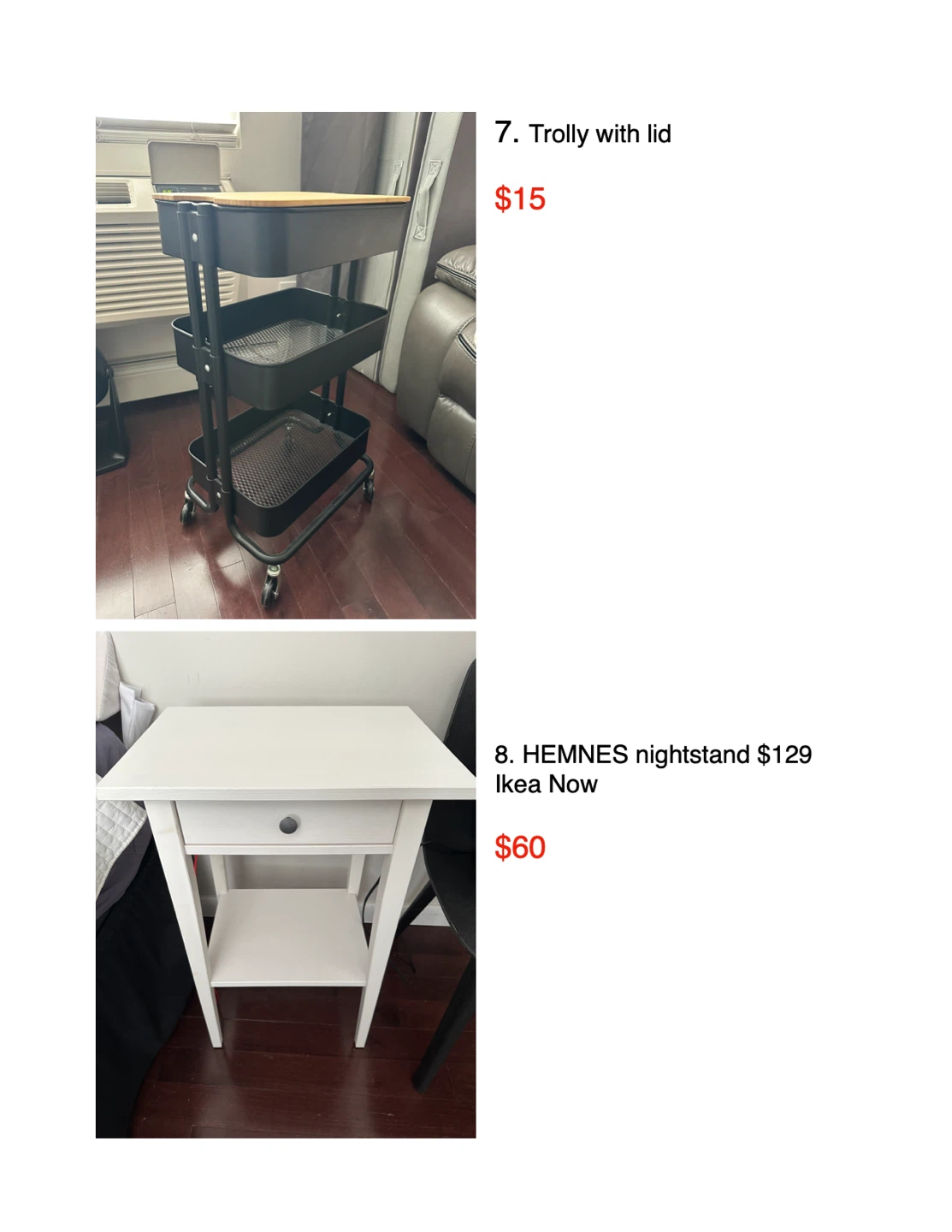 3-Tier Rolling Utility Cart with Lid and night stand