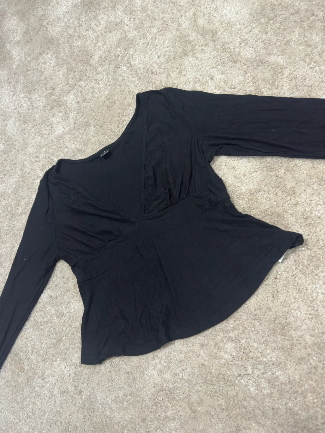 Black Long Sleeve V-Neck Peplum Top - photo 2