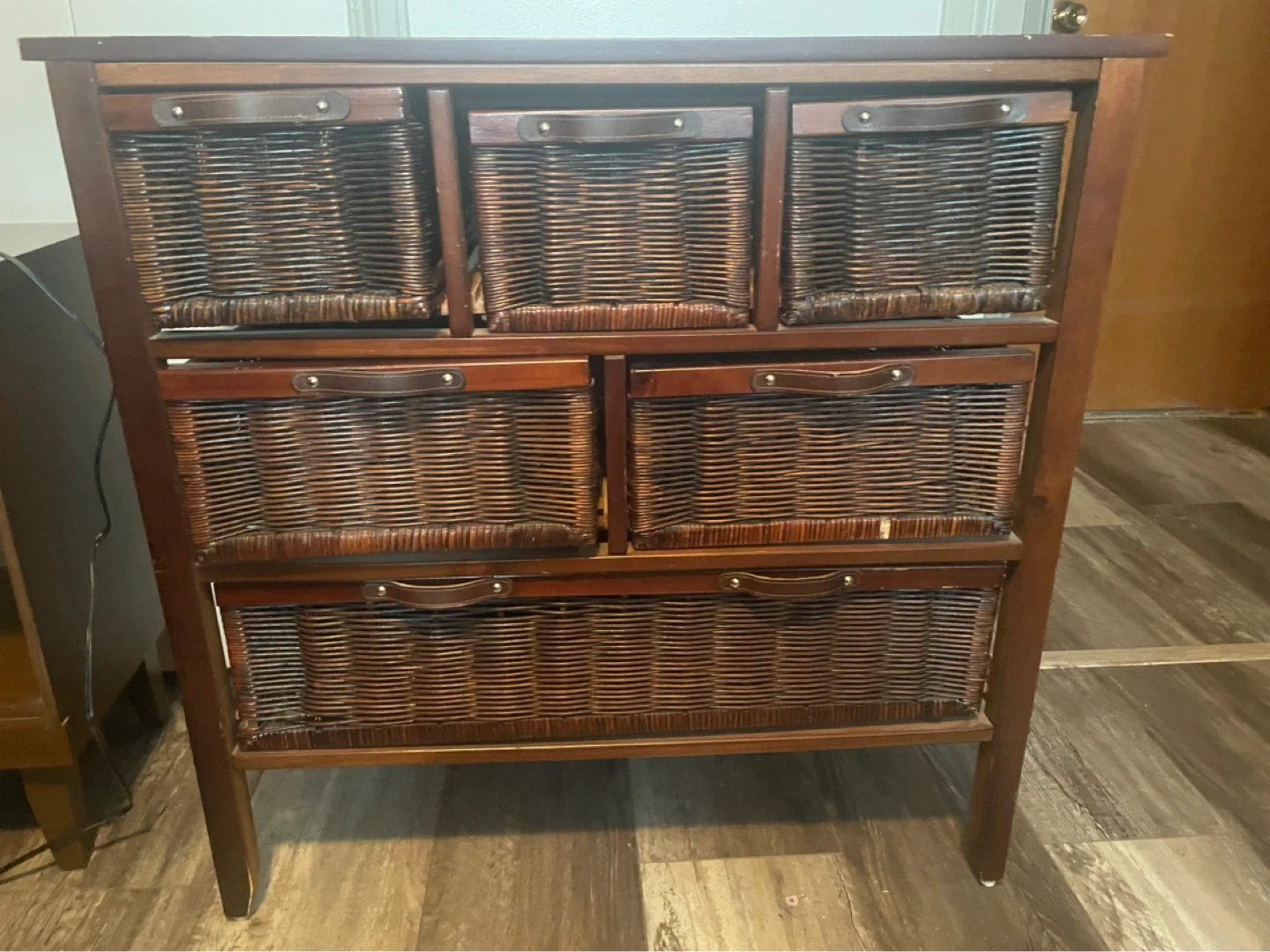 Wooden Storage Unit with Wicker Baskets