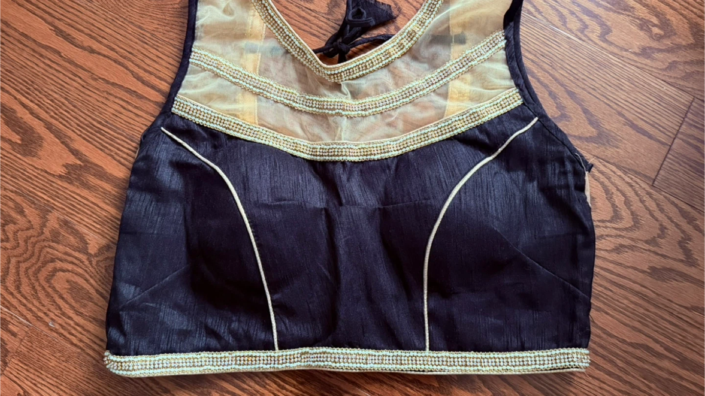 Black and Gold Embellished Sleeveless Blouse