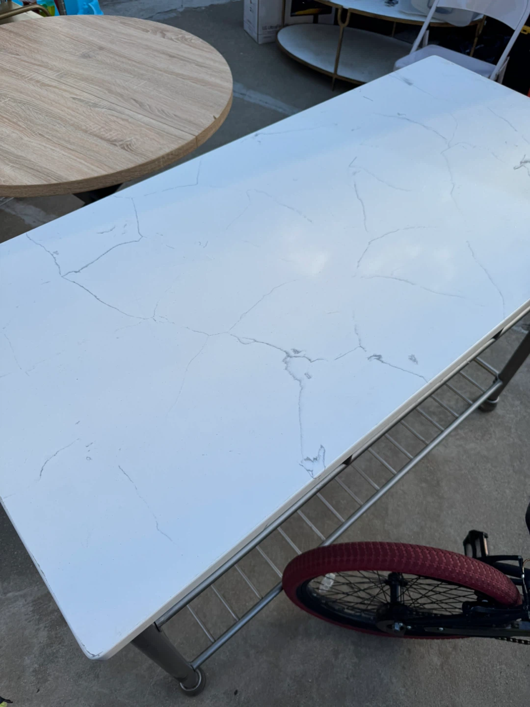 White Marble Top Kitchen Island Cart with Shelves - photo 3