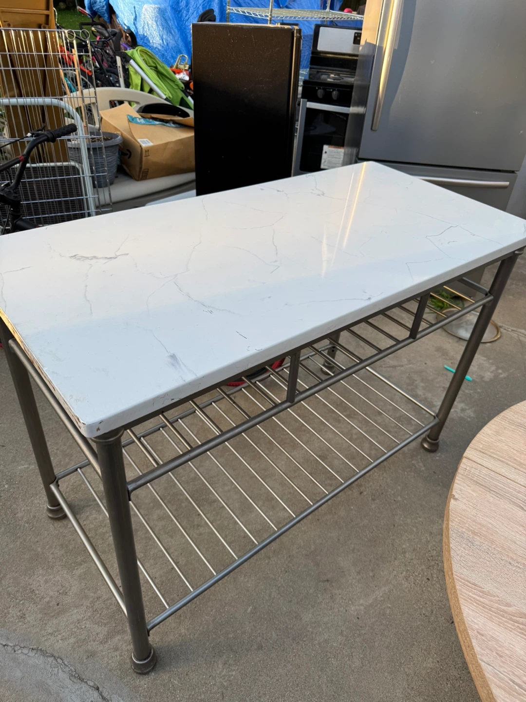 White Marble Top Kitchen Island Cart with Shelves