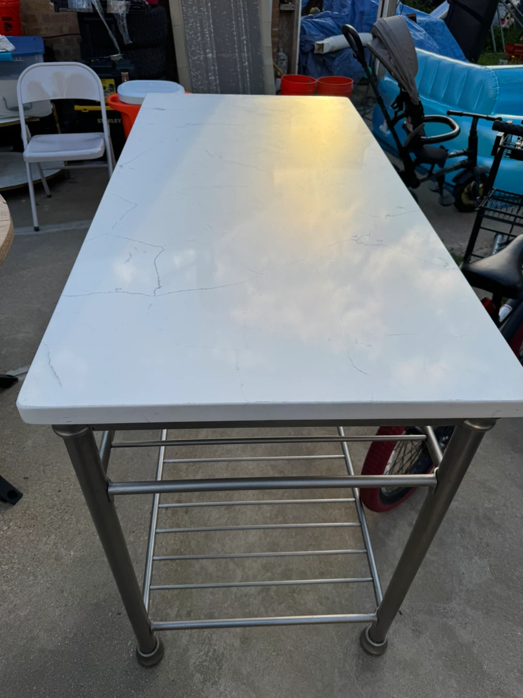 White Marble Top Kitchen Island Cart with Shelves - photo 2
