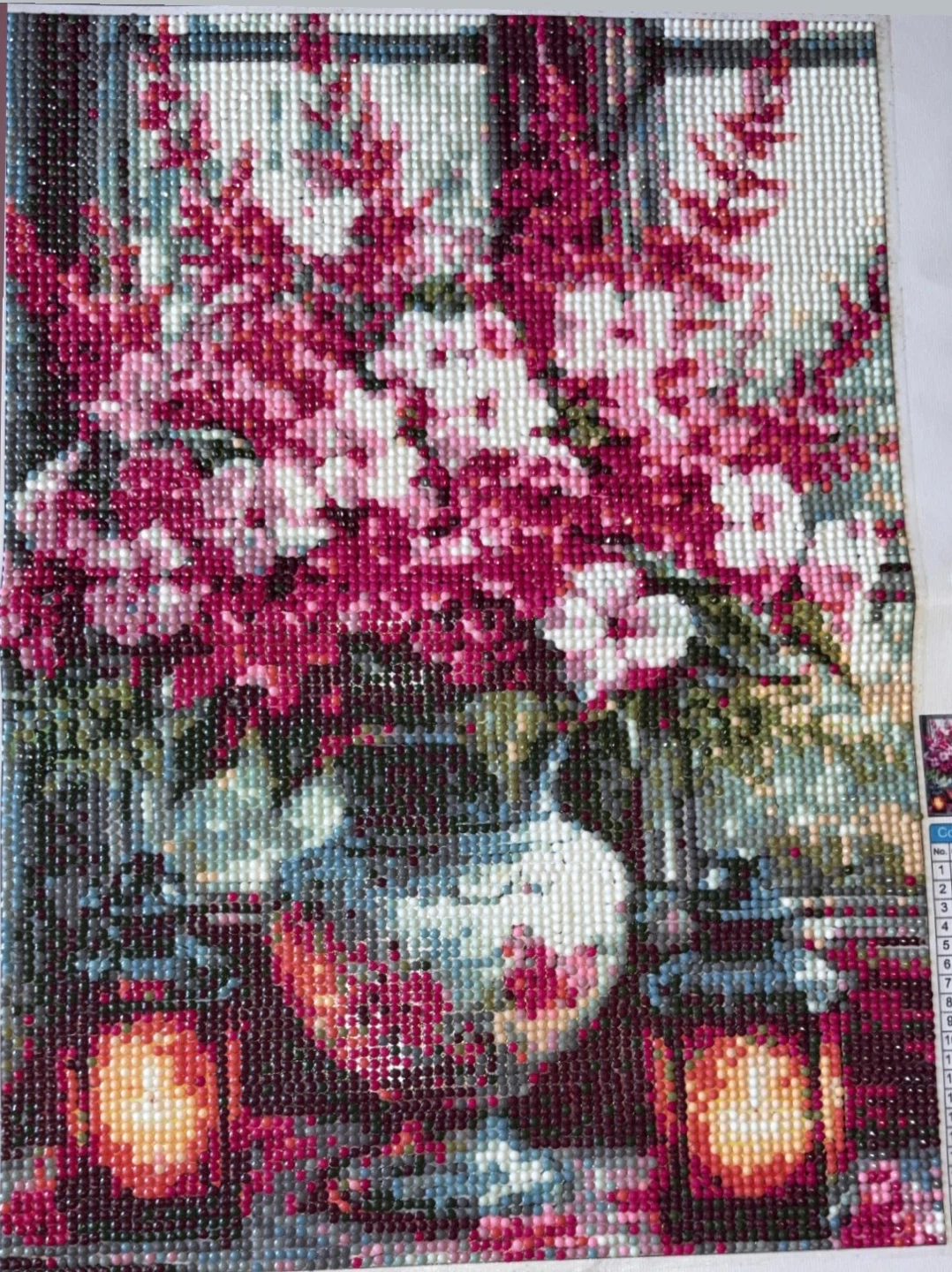 Handmade Diamond Painting – Pink Floral Vase with Lanterns