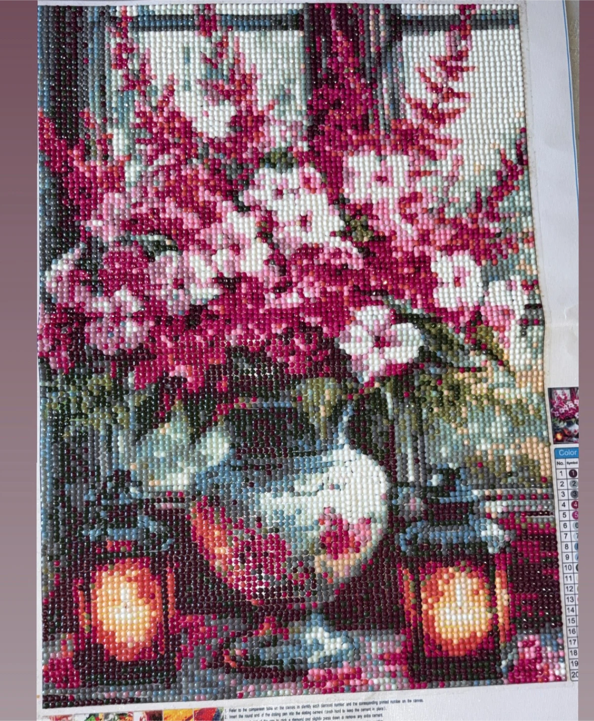 Handmade Diamond Painting – Pink Floral Vase with Lanterns - photo 2