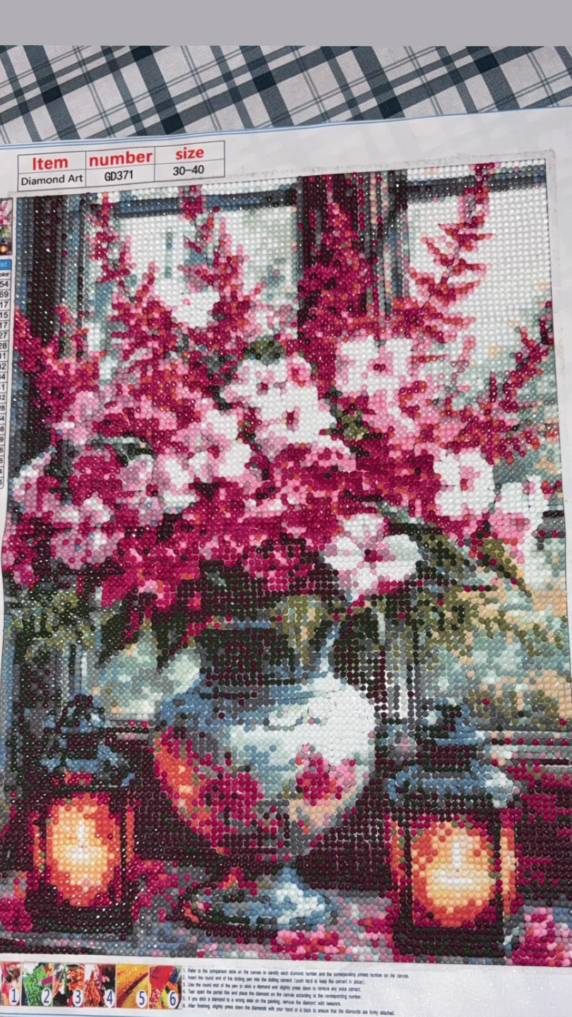 Handmade Diamond Painting – Pink Floral Vase with Lanterns - photo 5