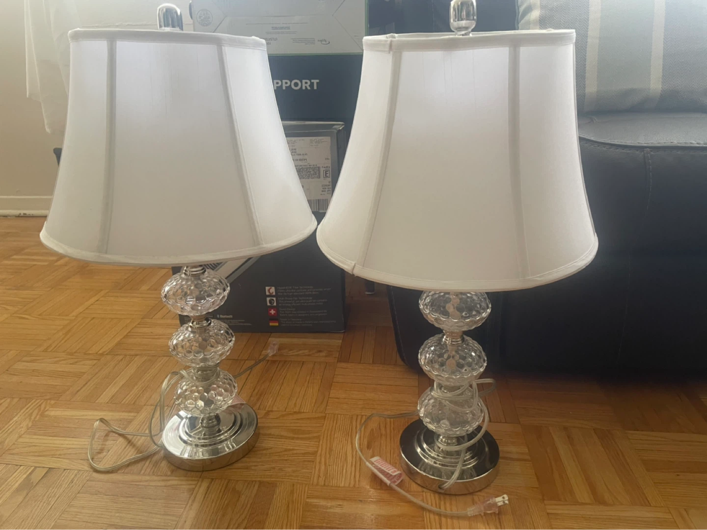 Set of 2 Crystal Table Lamps with White Drum Shades - photo 2