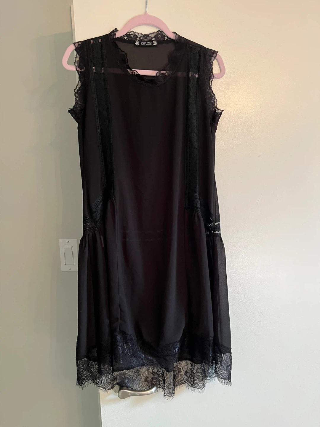 Black lace trim sheer dress ⚽