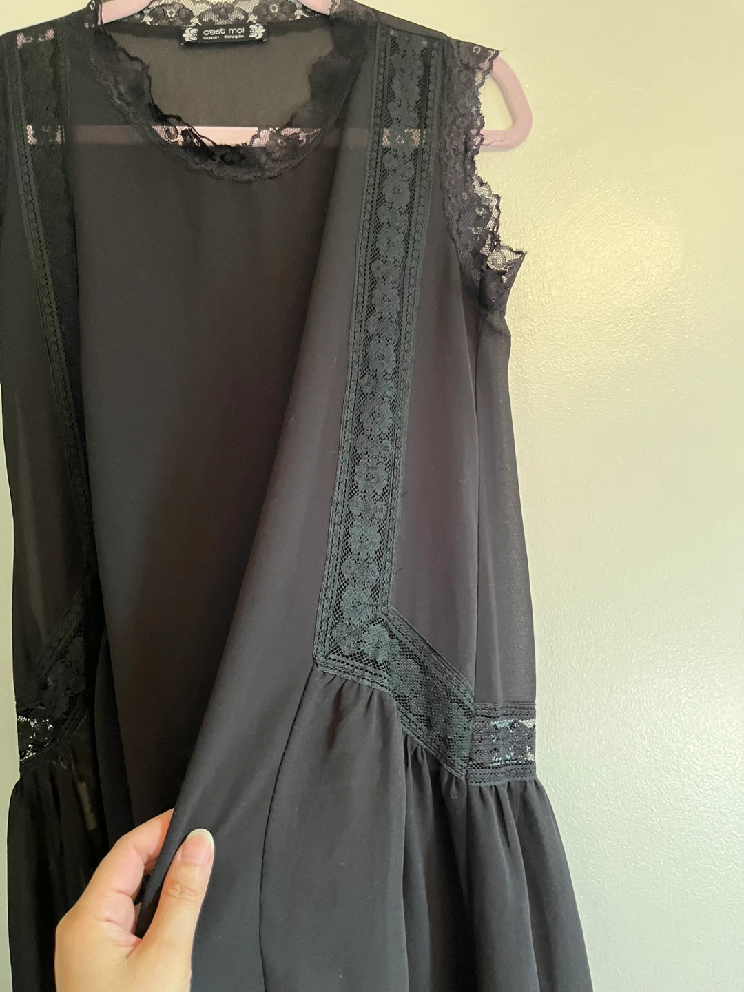 Black lace trim sheer dress ⚽ - photo 3