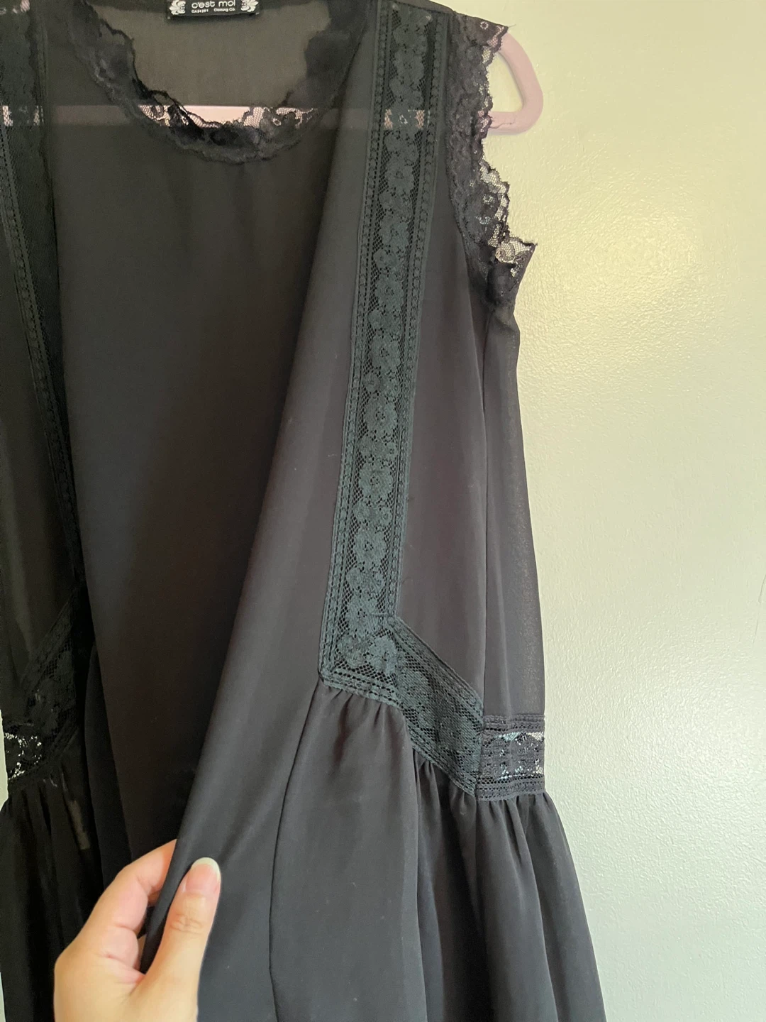 Black lace trim sheer dress ⚽ - photo 4