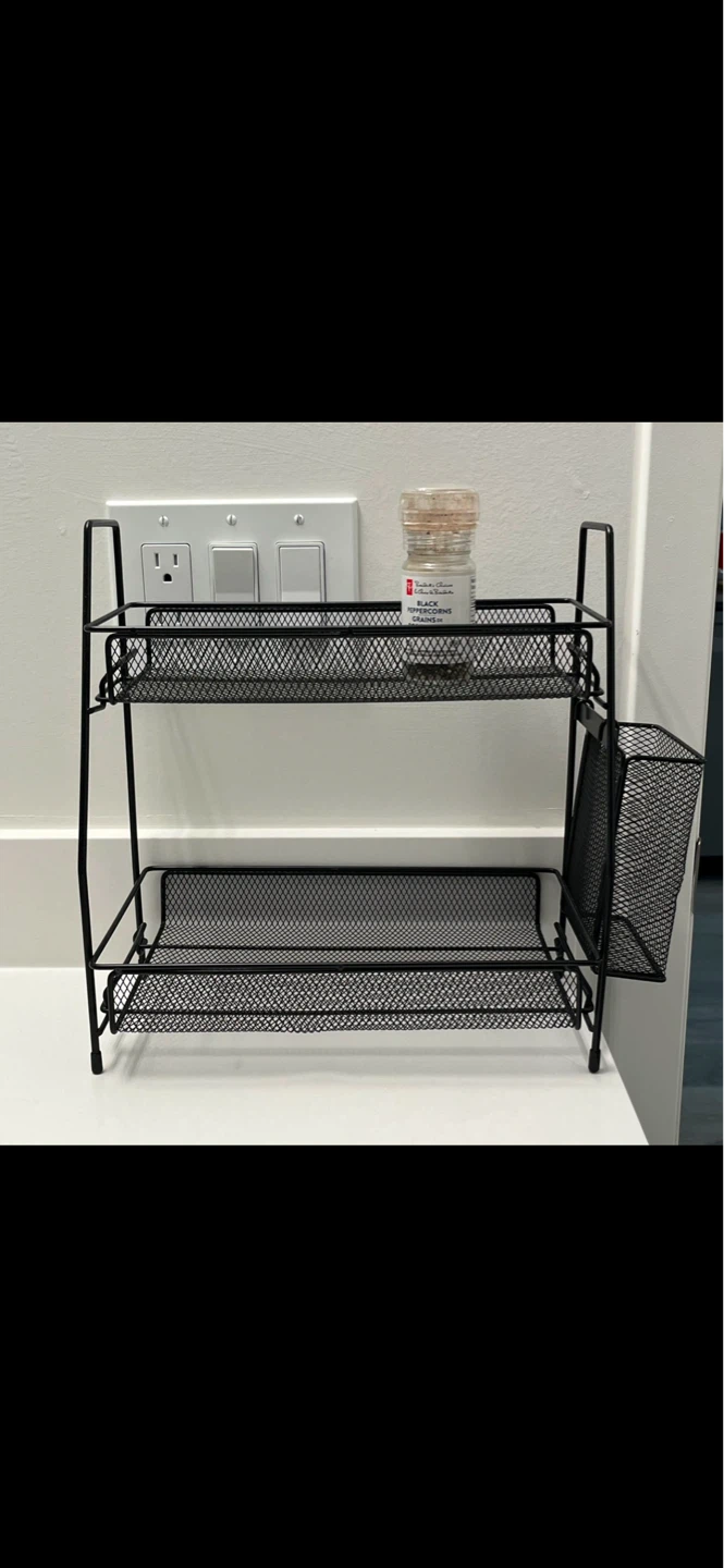 2-Tier Black Mesh Spice Rack with Holder