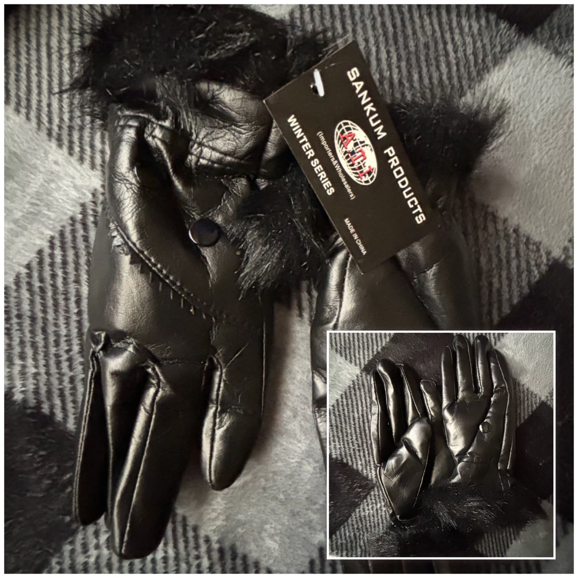 Faux Leather Fur Trim Gloves - *Women*