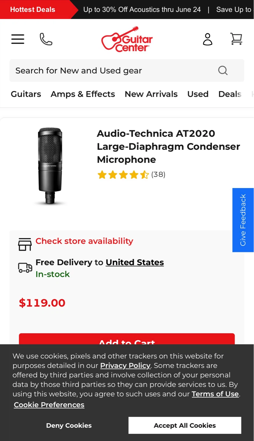 Audio-Technica AT2020 Cardioid Condenser Microphone - photo 3
