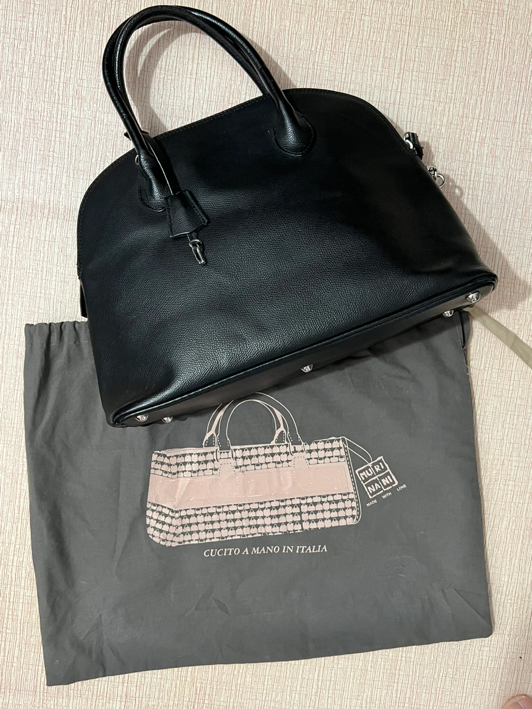 Black Leather Dome Satchel Bag
