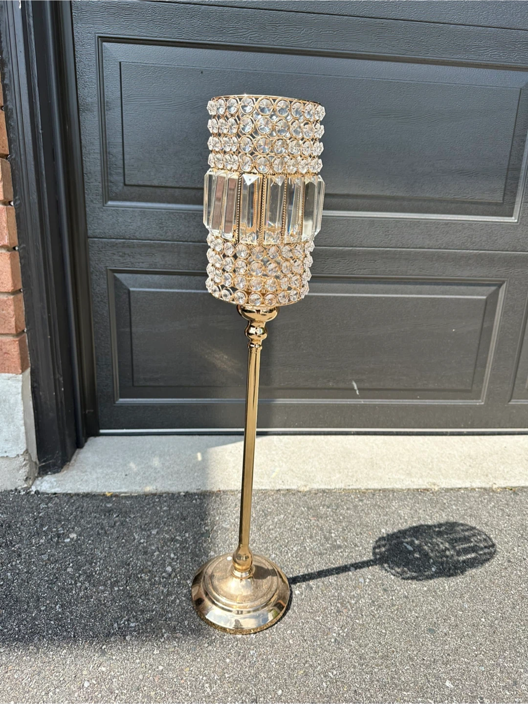 Gold Crystal Pillar Candle Holder Stand