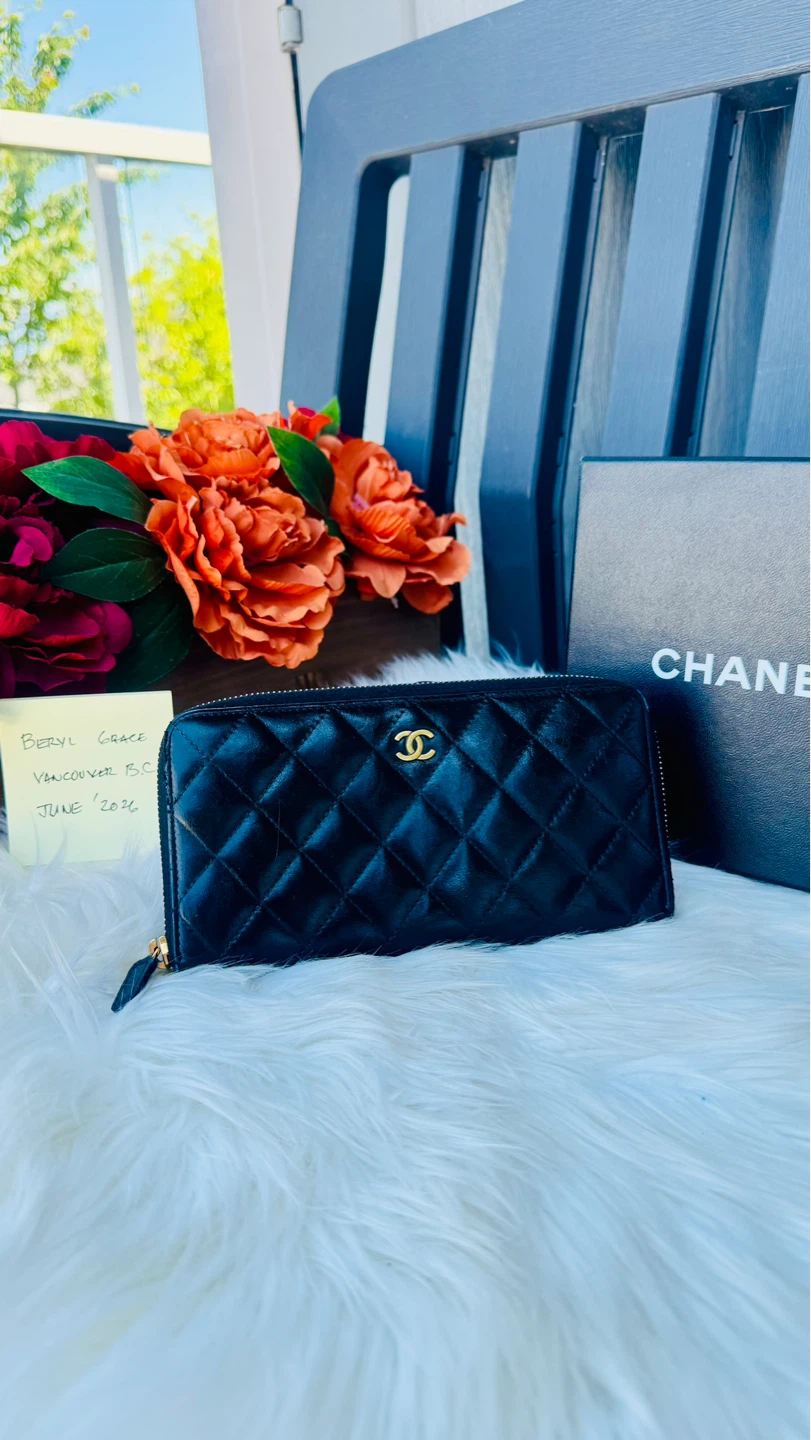Chanel Black Quilted Zip Around Wallet