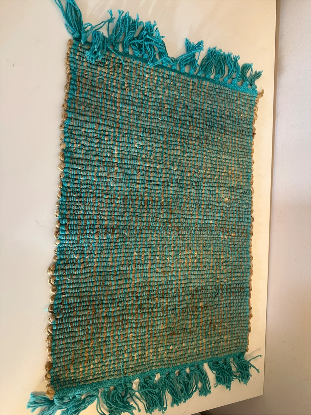 Turquoise Woven Jute and Cotton place mats Fringe - photo 2