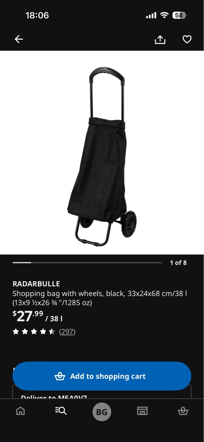 IKEA RADARBULLE Shopping Bag with Wheels - Black