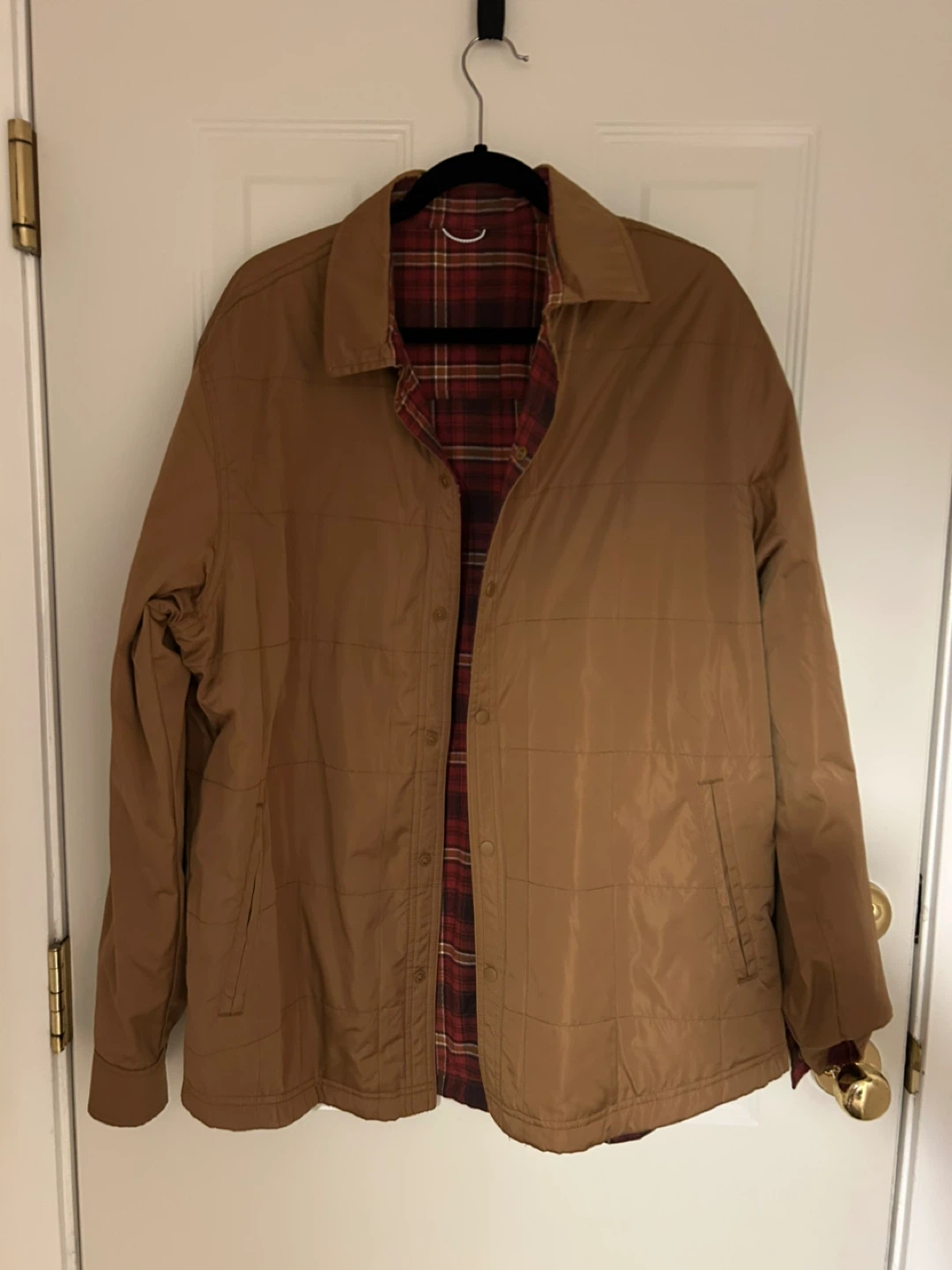 Brown Quilted Shacket with Plaid Lining