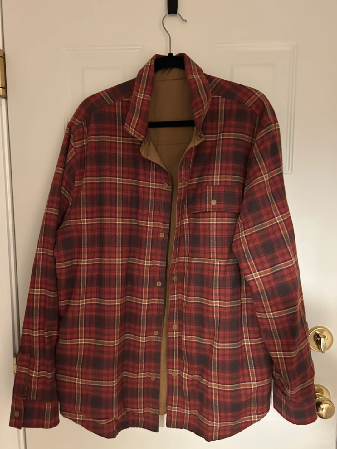 Brown Quilted Shacket with Plaid Lining - photo 2