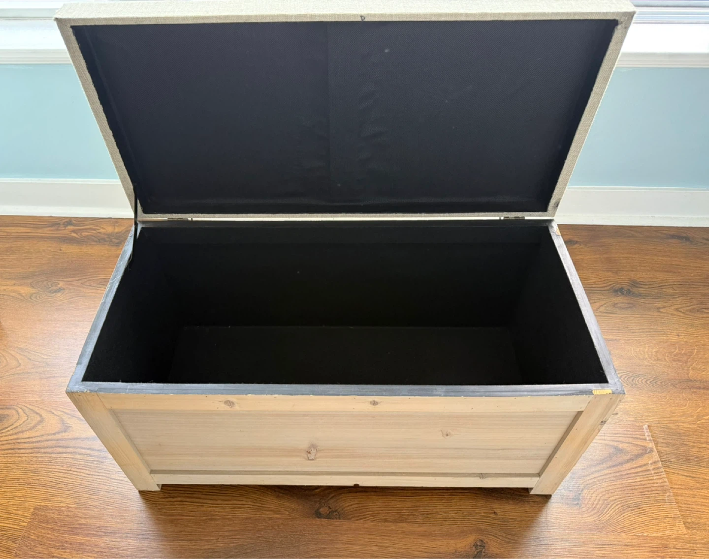 Wooden Storage Chest Ottoman with Upholstered Lid - photo 2