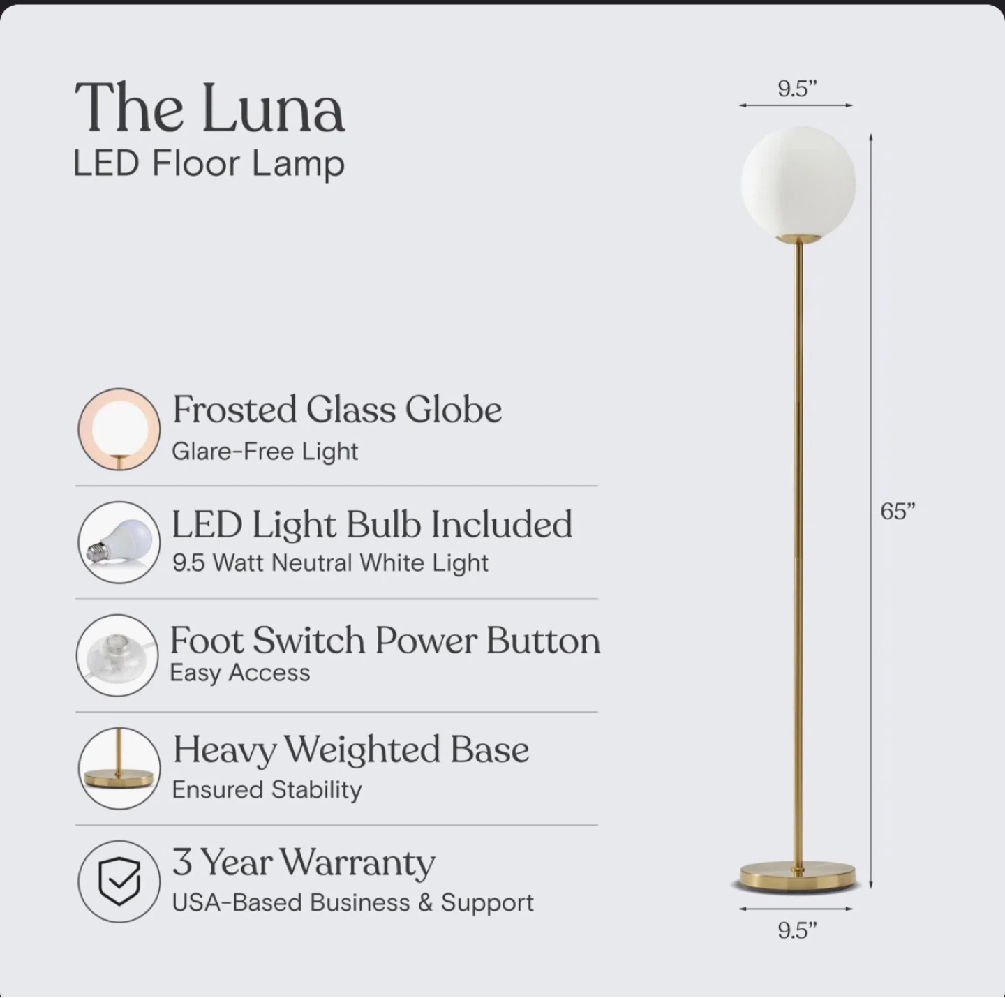 Brightech Modern Globe Floor Lamp - Brass Finish - photo 3