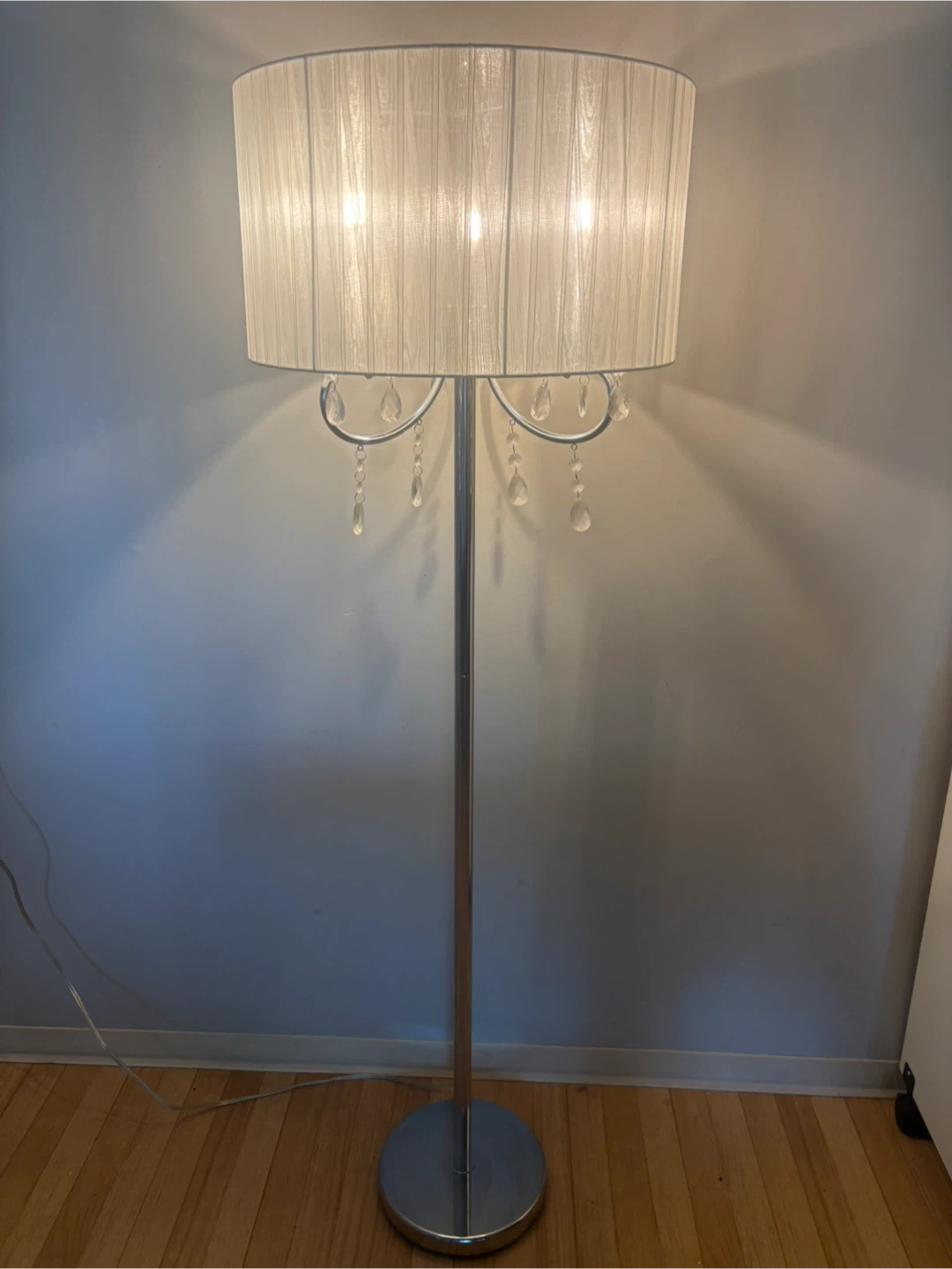 Floor Lamp with White Pleated Shade and Crystals