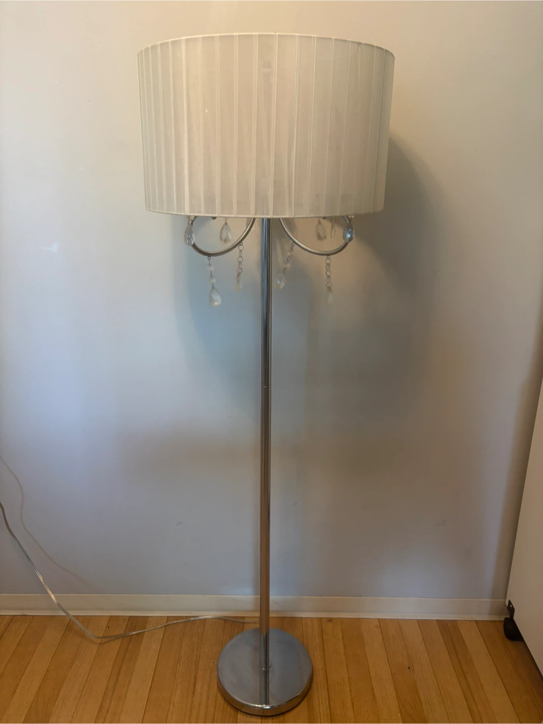 Floor Lamp with White Pleated Shade and Crystals - photo 2