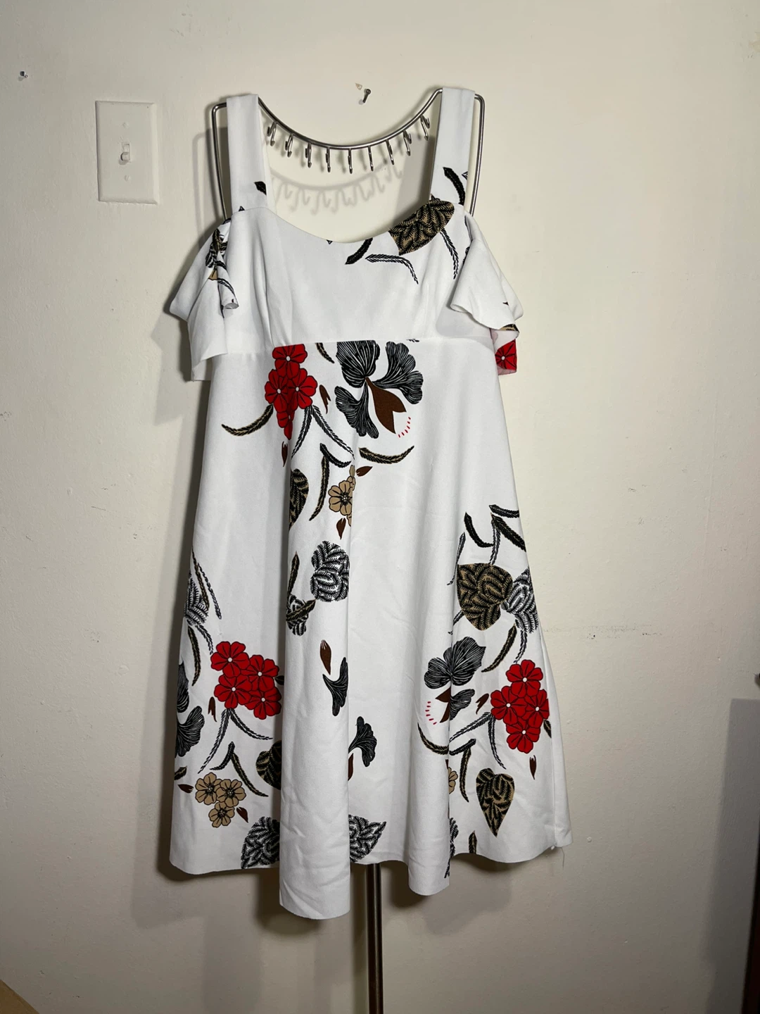 White Floral Dress with Ruffle Sleeves