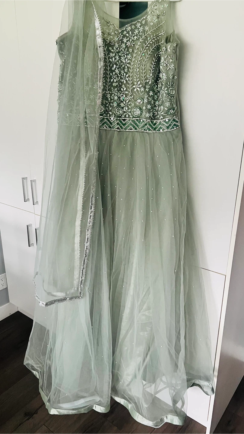 Green Embroidered Anarkali Dress with Dupatta