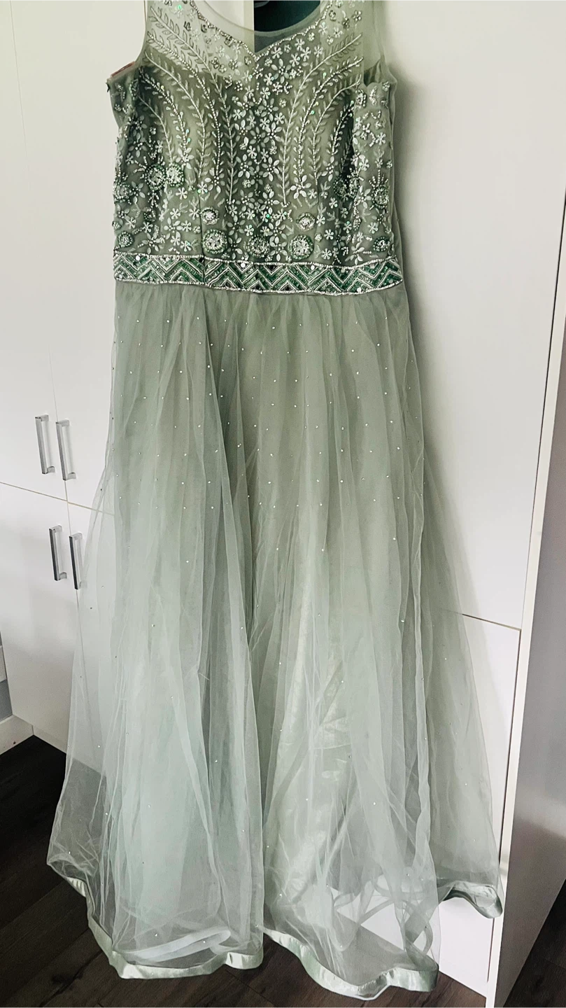Green Embroidered Anarkali Dress with Dupatta - photo 2