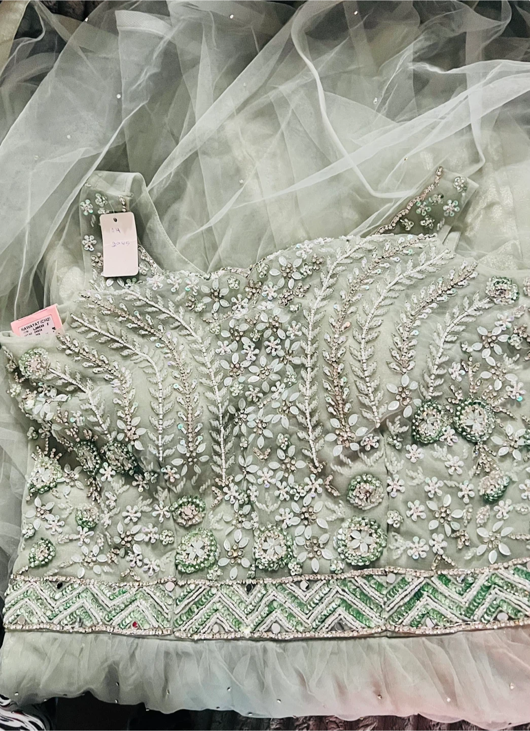 Green Embroidered Anarkali Dress with Dupatta - photo 3