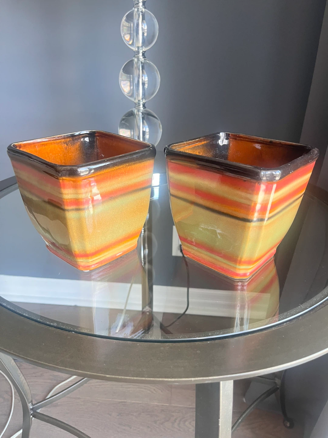 Pair of Decorative Ceramic Plant Pots – Multicolour Stripe Glaze