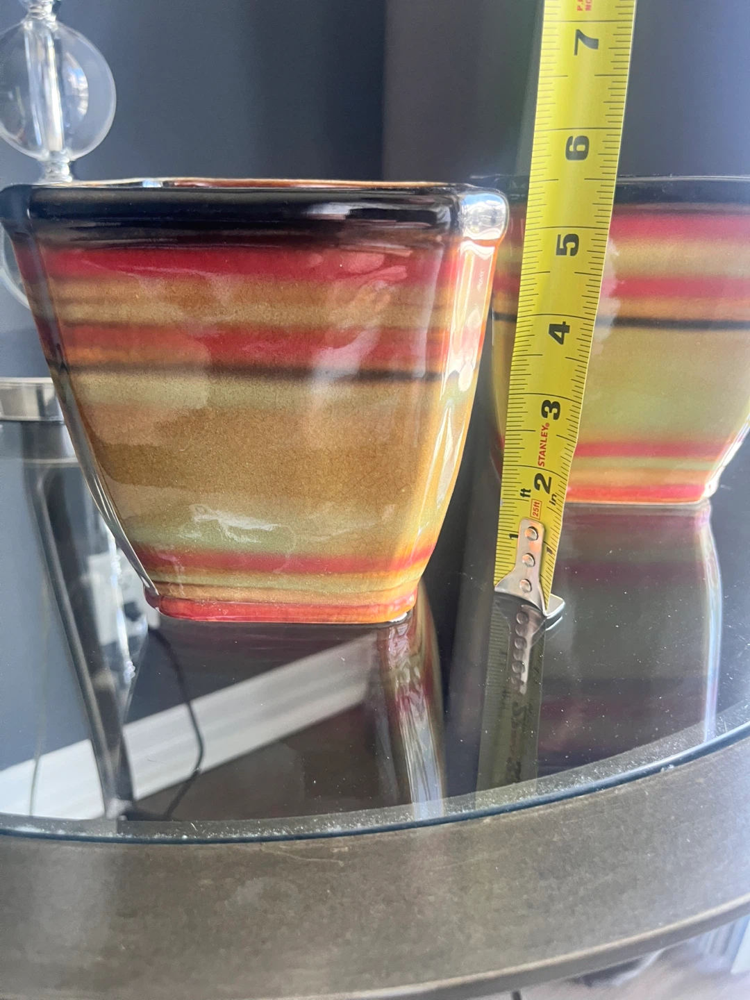 Pair of Decorative Ceramic Plant Pots – Multicolour Stripe Glaze - photo 2