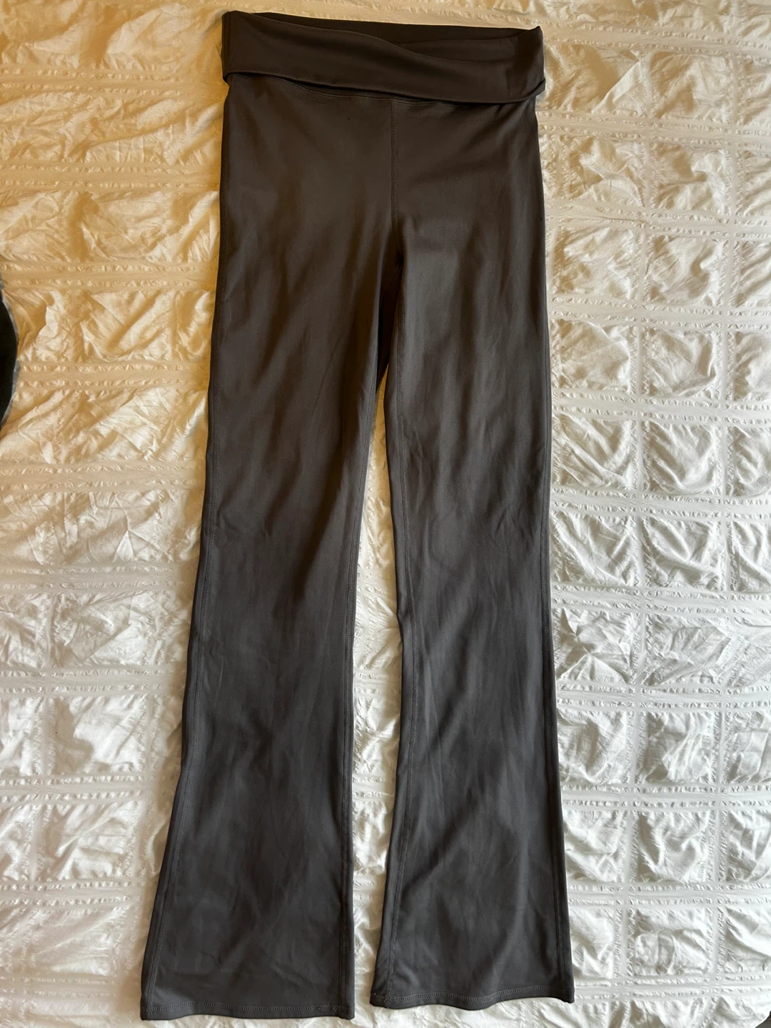 Grey Foldover Waist Flare Yoga Pants