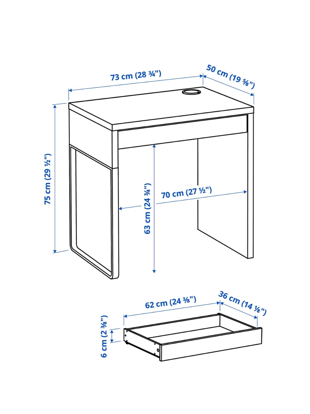 IKEA, MICKE, White Desk with Drawer and Cable Hole - photo 5