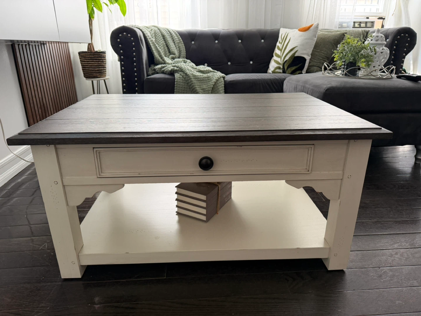 Farmhouse Coffee Table with Drawer and Shelf
