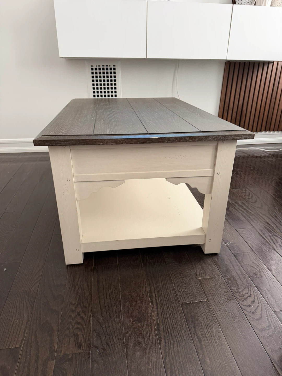 Farmhouse Coffee Table with Drawer and Shelf - photo 3