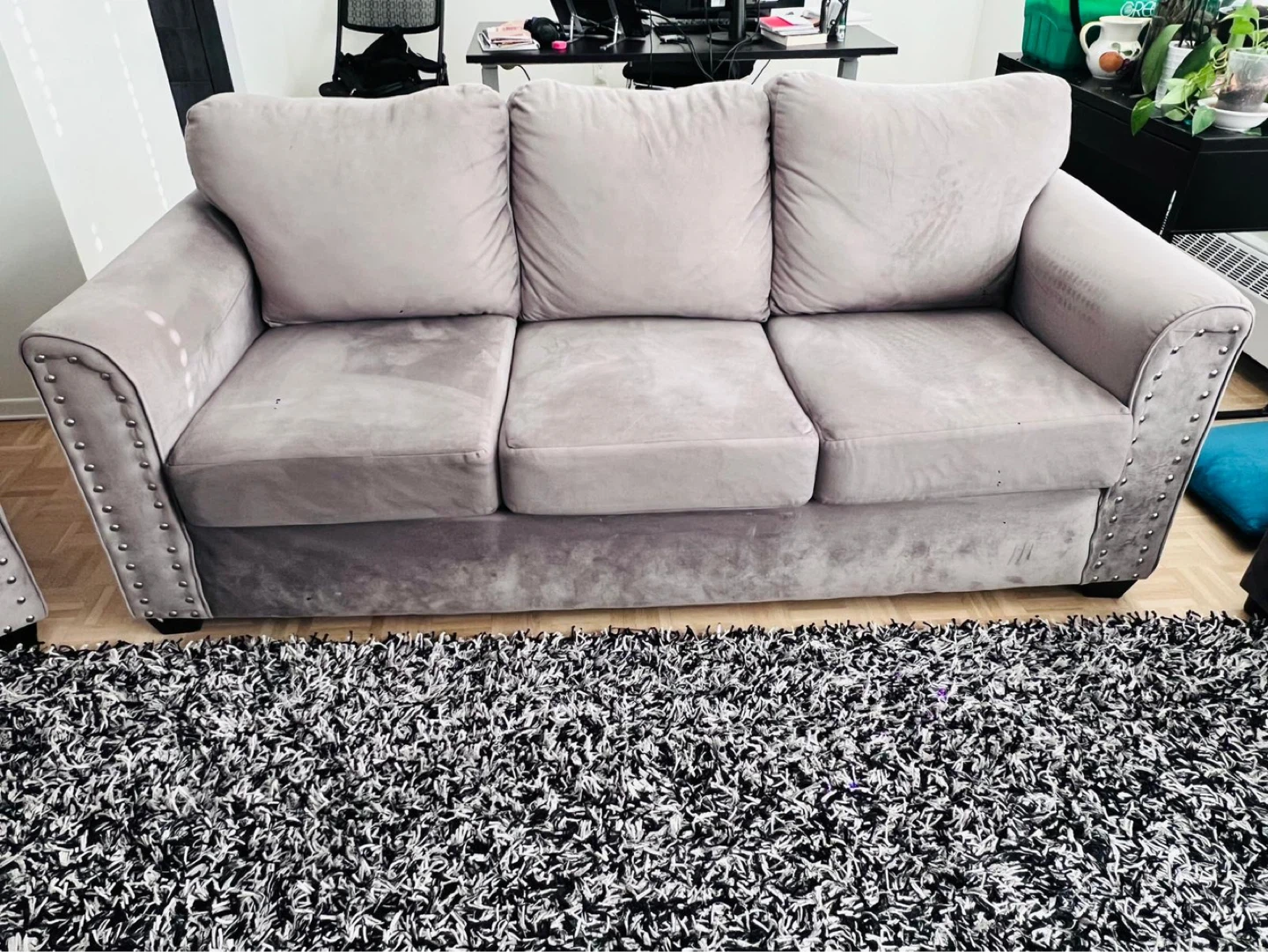 Grey Velvet Sofa and Armchair Set