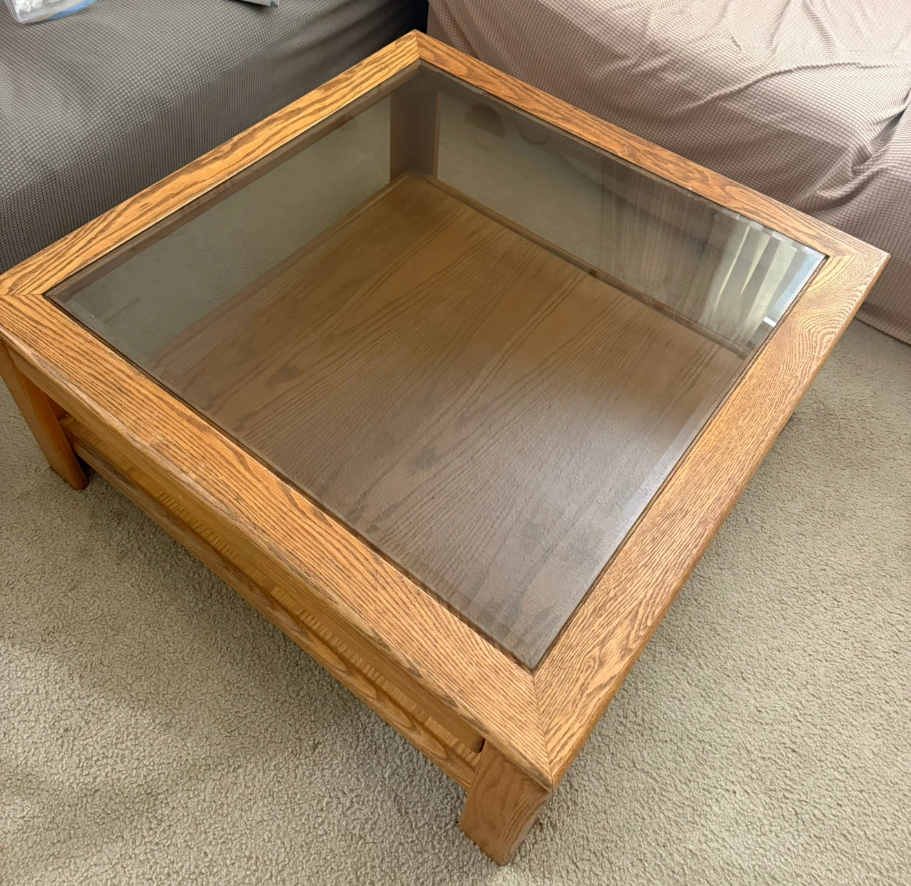 Solid Oak Coffee Table with Detachable Glass Top