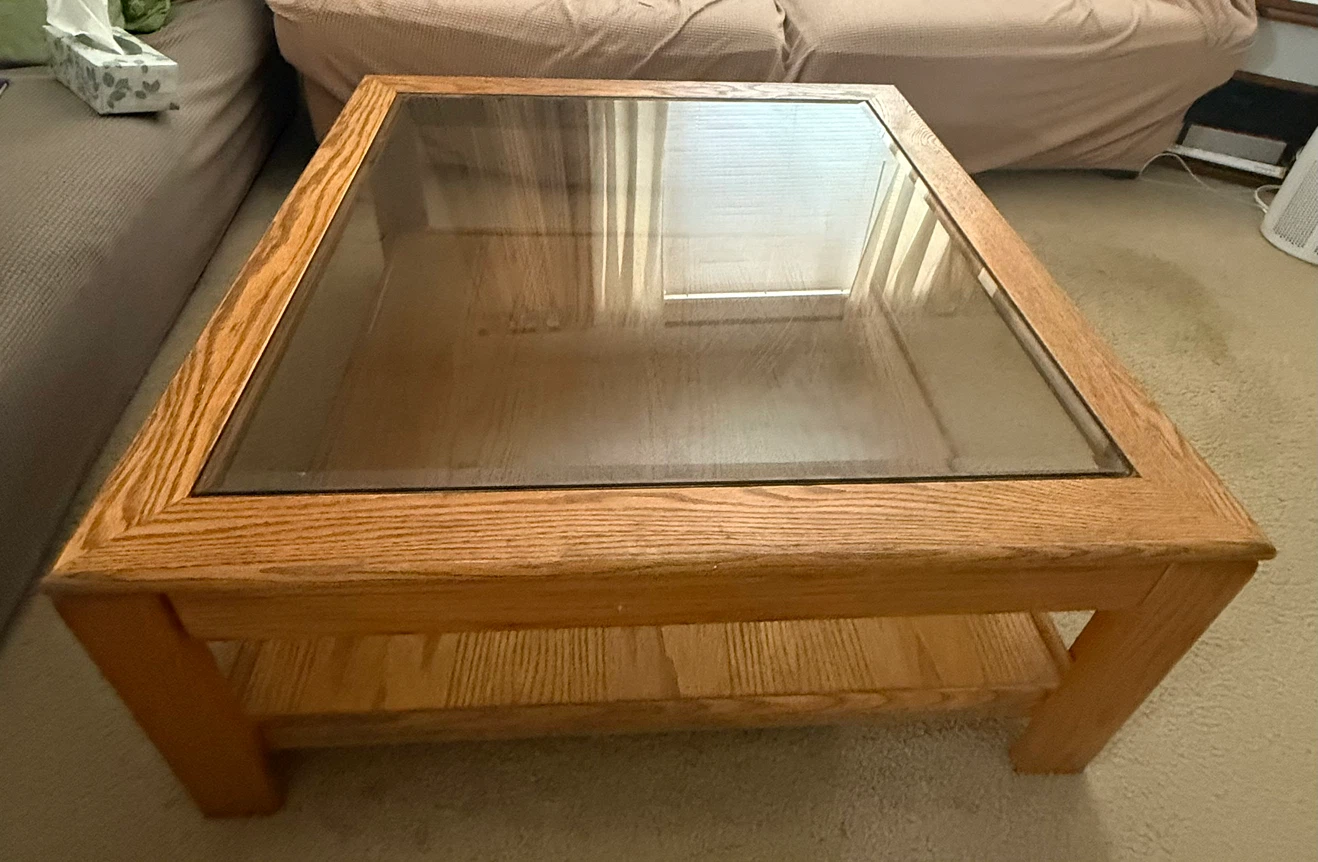 Solid Oak Coffee Table with Detachable Glass Top - photo 3