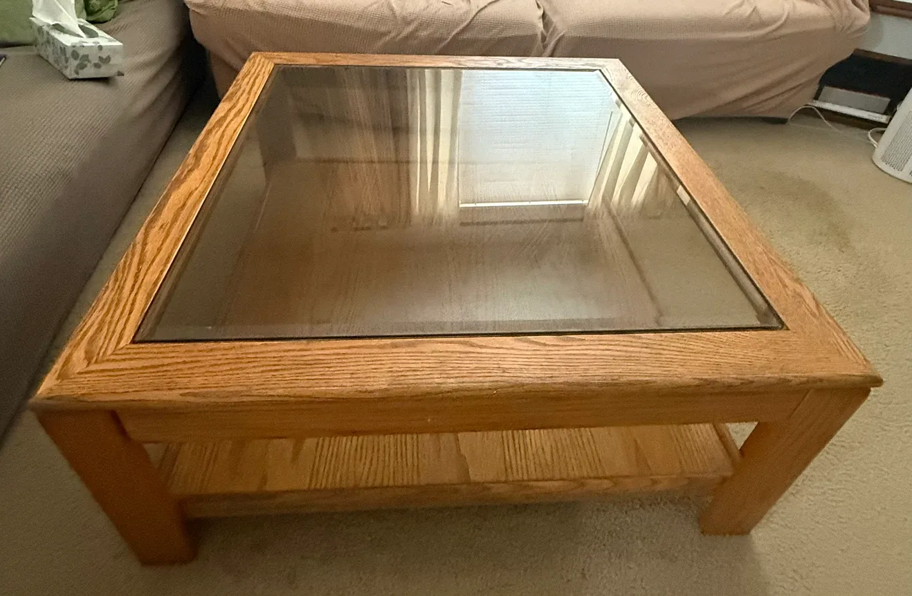 Solid Oak Coffee Table with Detachable Glass Top - photo 3