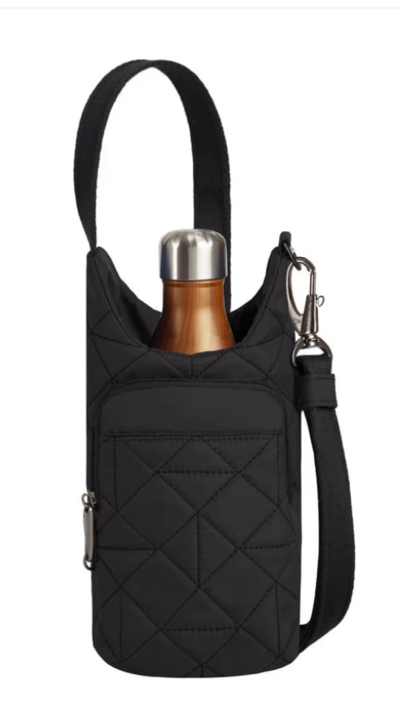 Travelon Black Quilted Water Bottle Sling Bag